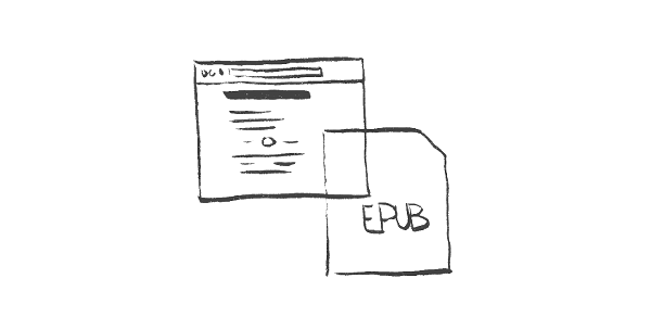 Dessin représentant maladroitement le croisement du web et du format EPUB.