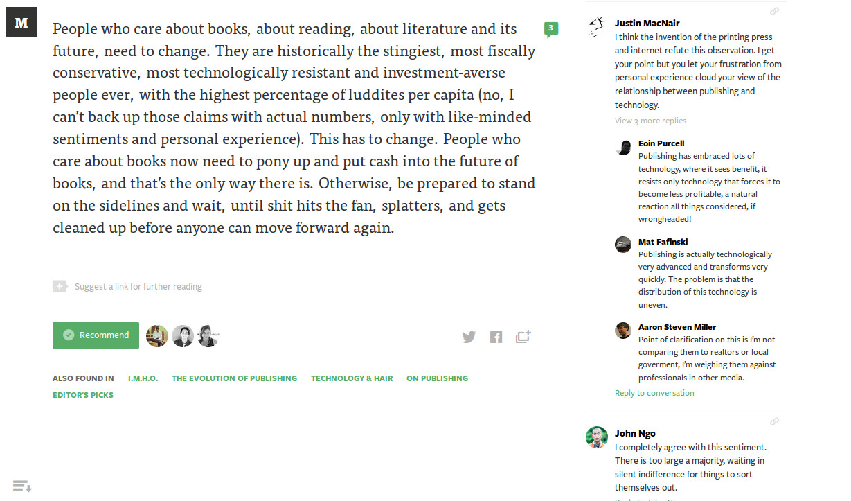 Exemple de commentaires sur Medium